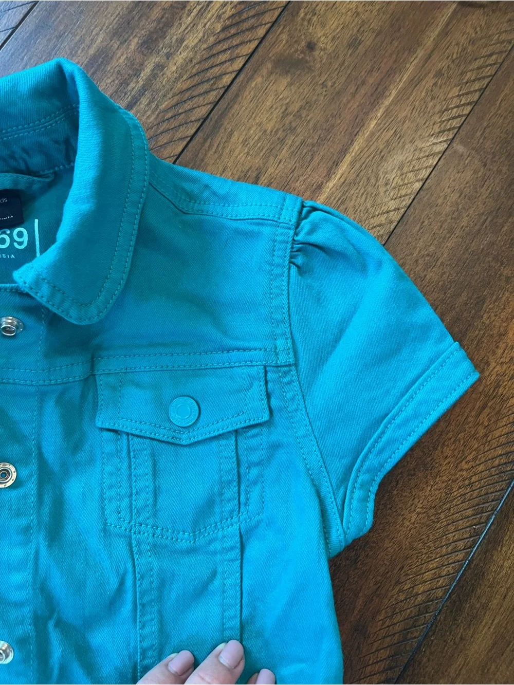 GAP Teal Short-Sleeve Cropped Jean Jacket for Girls